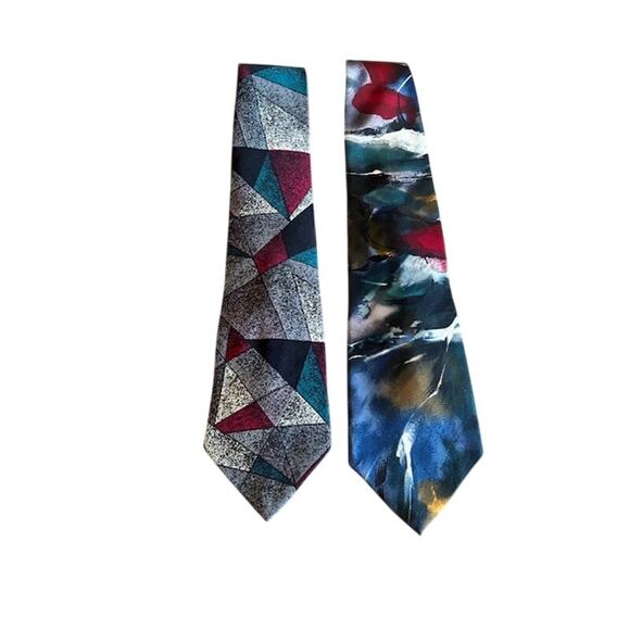 Vintage Van Heusen Ties 1990s Geometric & Abstract Pattern Made in USA Lot of 2 - Picture 1 of 5